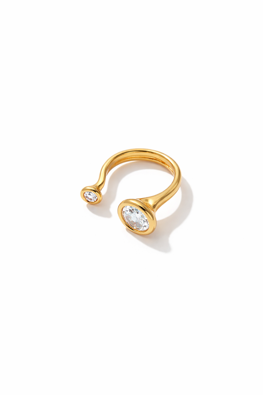 Amaya Cavai Ring aus Silber mit filigranem Design und eleganten Details, auf einem weißen Hintergrund fotografiert.